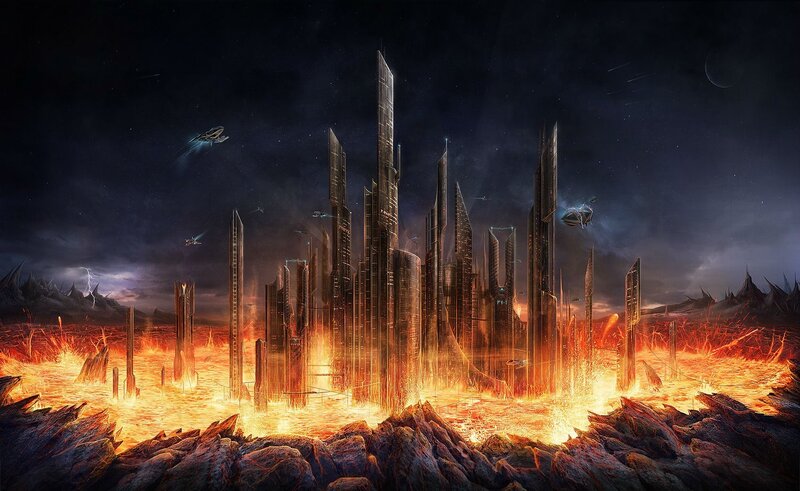Futuristic City on Lava — Black