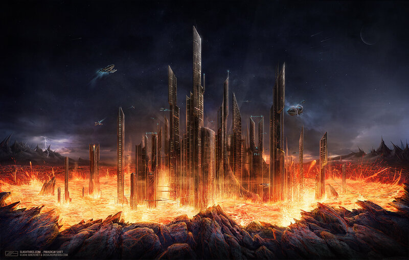 Futuristic city on lava planet