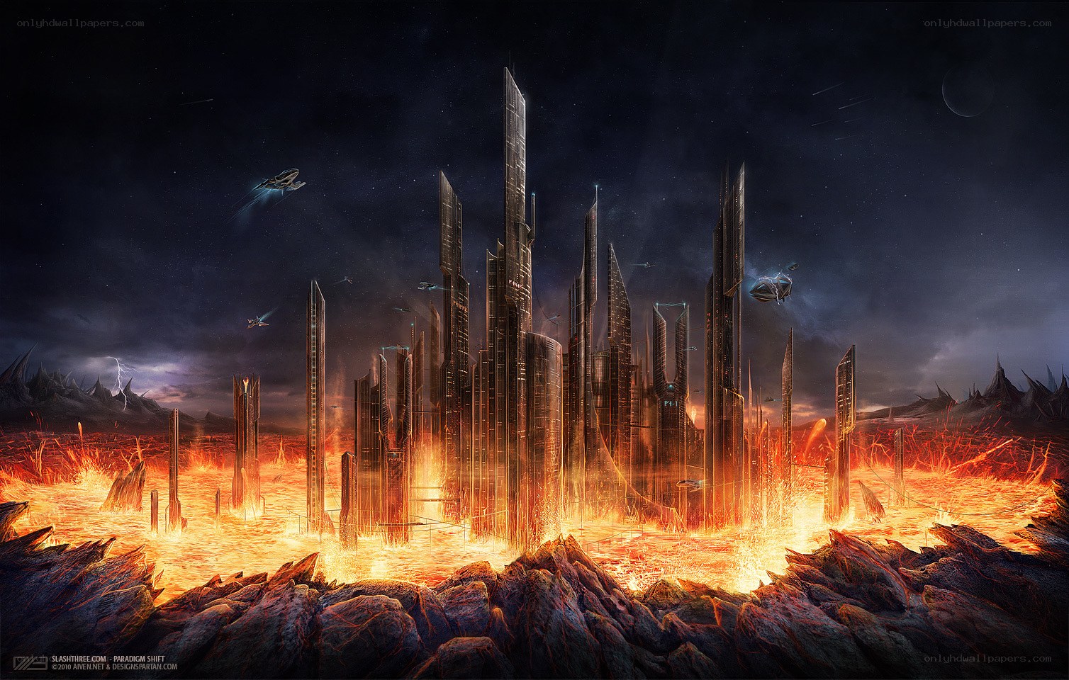 Futuristic city on lava planet