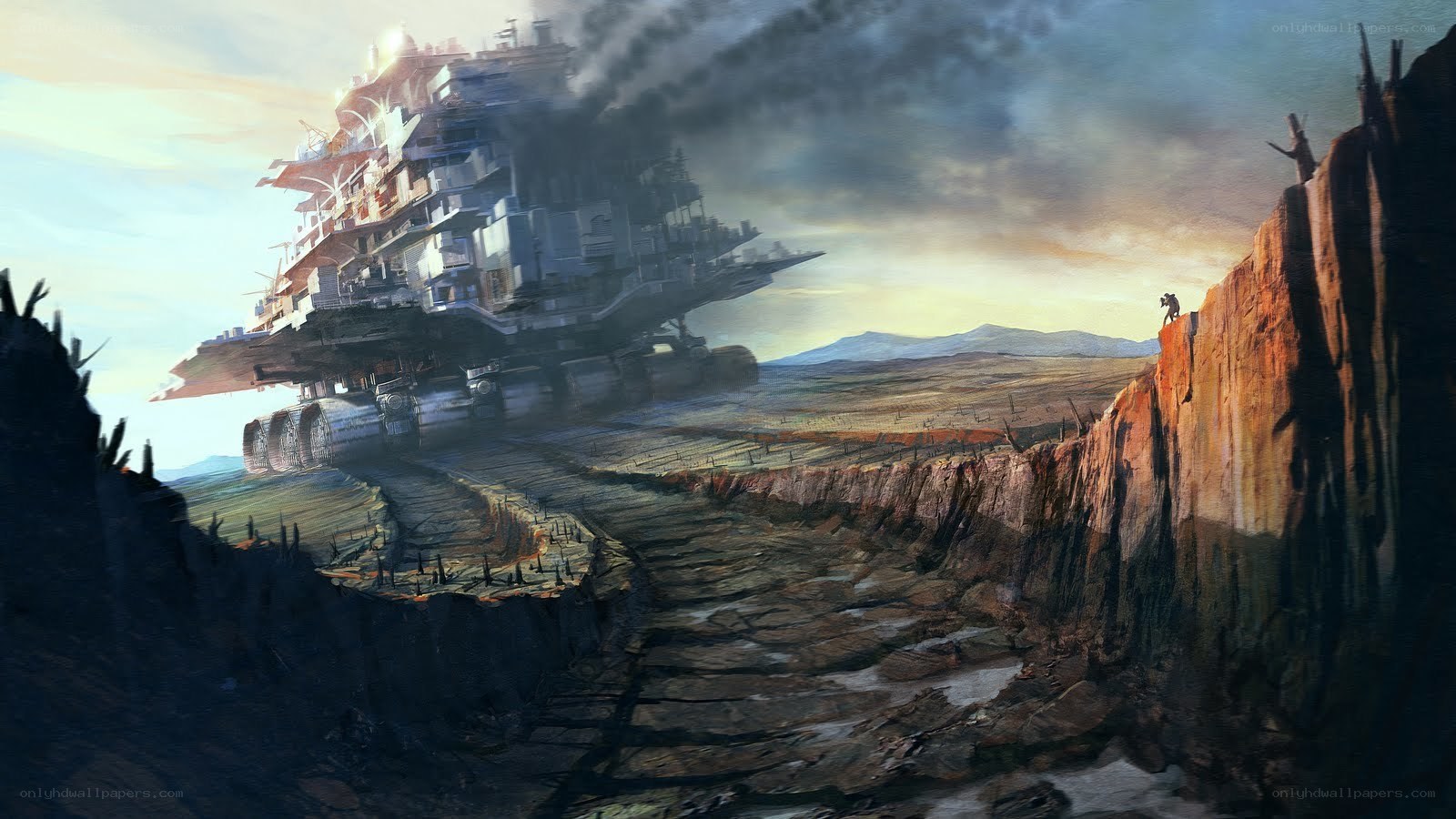 Futuristic city on massive vehicle