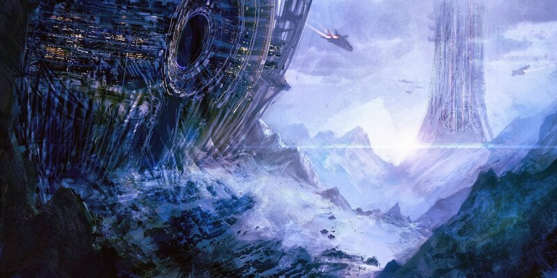 Futuristic City on Mountain — Blue, Dramatic, Night