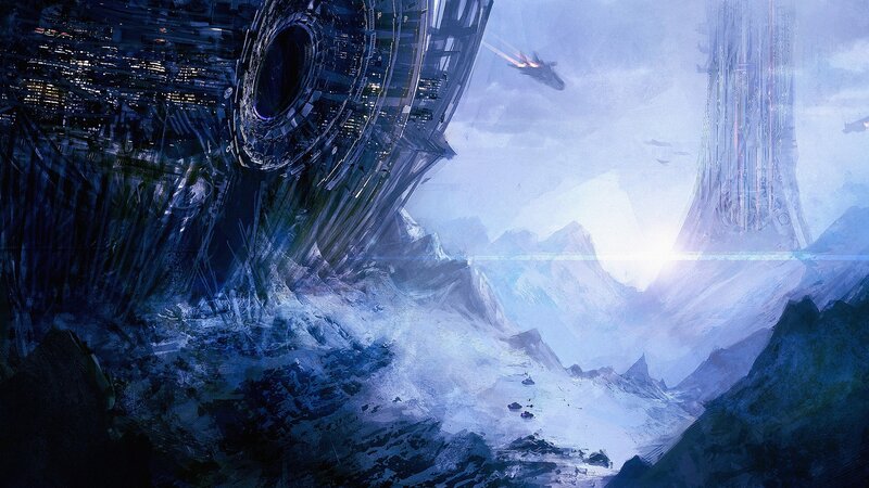Futuristic City on Mountain — Blue, Dramatic