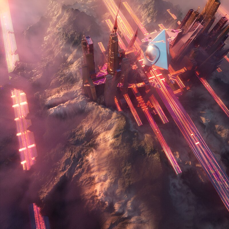 Futuristic City on Mountain — Red