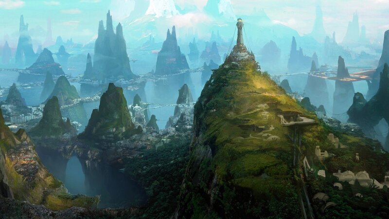 Futuristic City on Mountains — Green