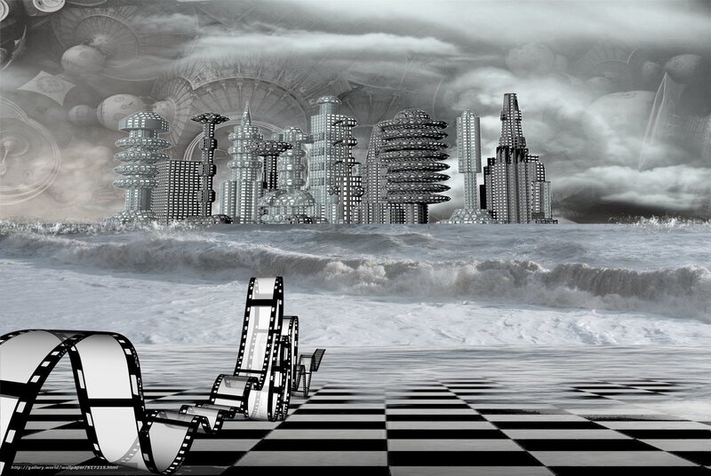 futuristic city on stormy sea