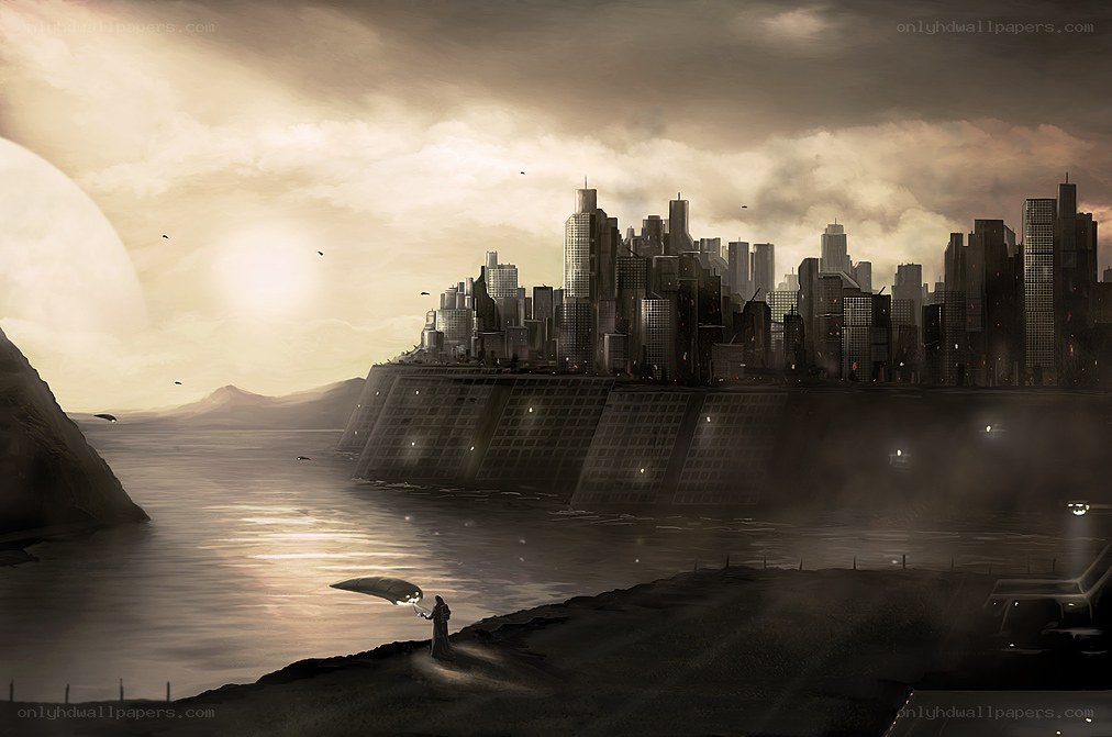 futuristic city on the coast