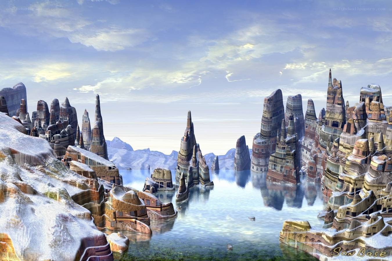 futuristic city on water