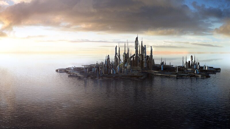 Futuristic City on Water — Blue, Dramatic, Sunset