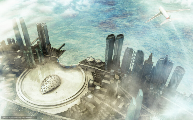Futuristic City on Water — Blue, Dramatic