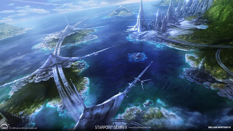 Futuristic City on Water — Blue, Serene