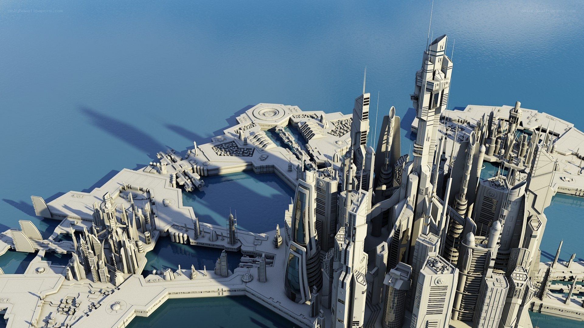 futuristic city on water
