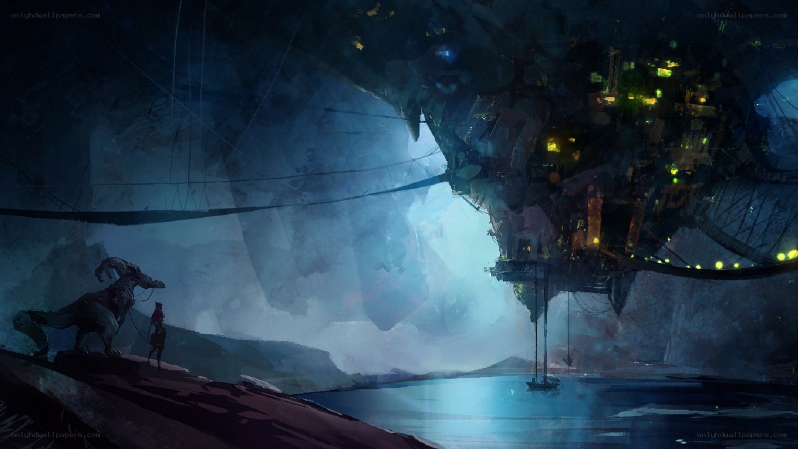 Futuristic city over water