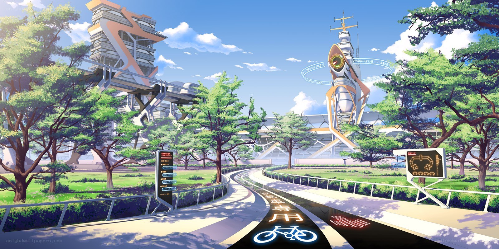futuristic city park scene