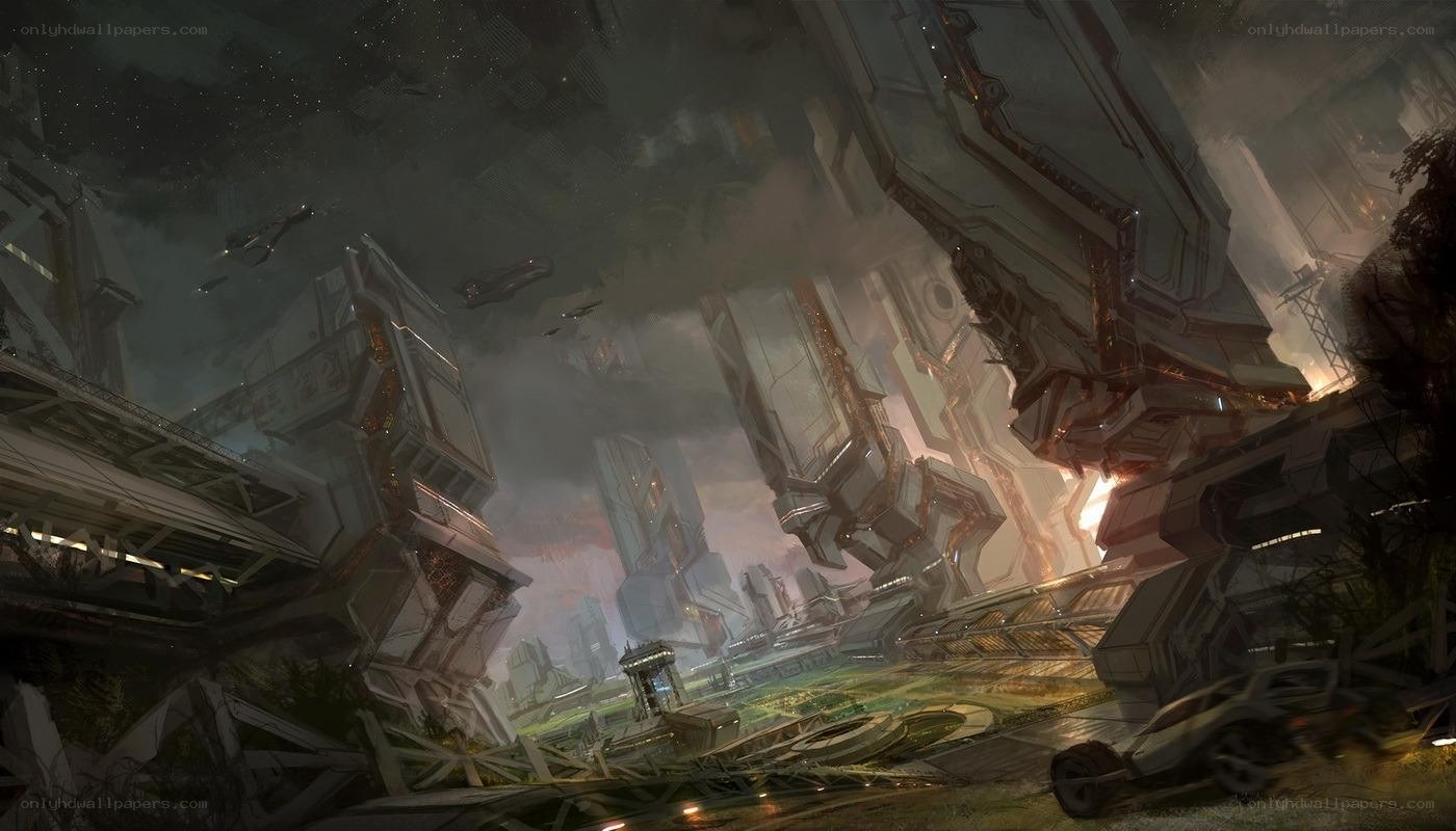 futuristic city ruins