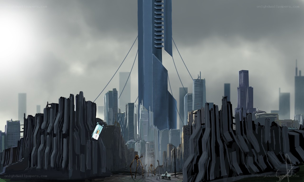 futuristic city ruins