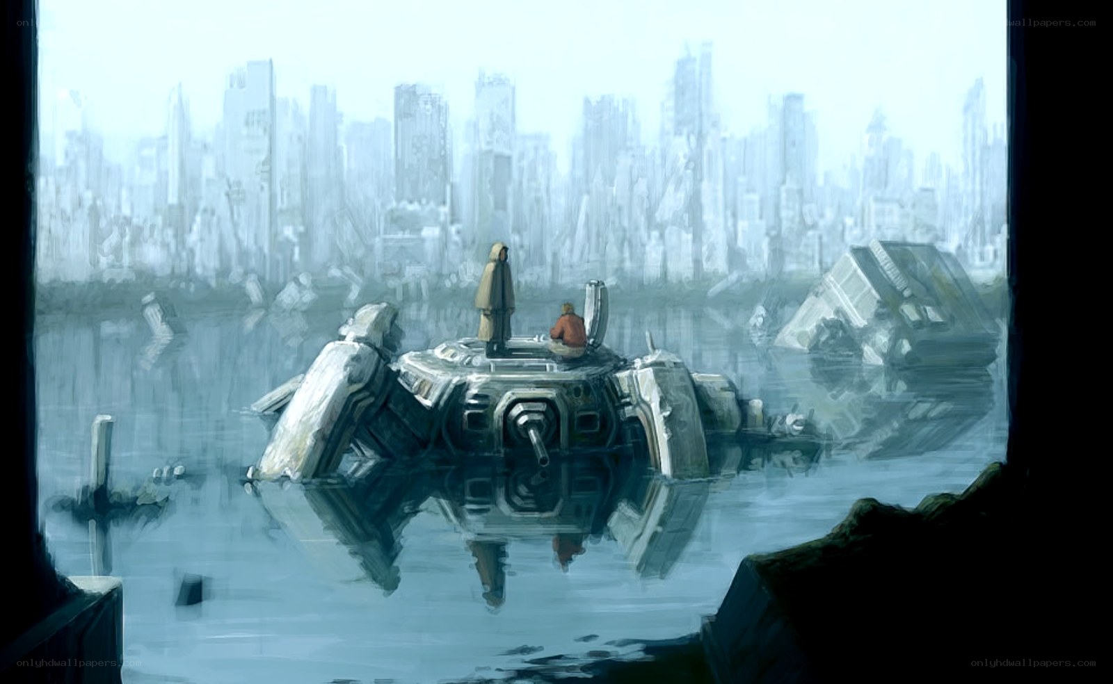 Futuristic city ruins