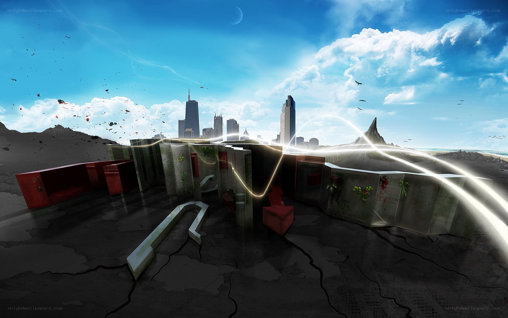 Futuristic city ruins