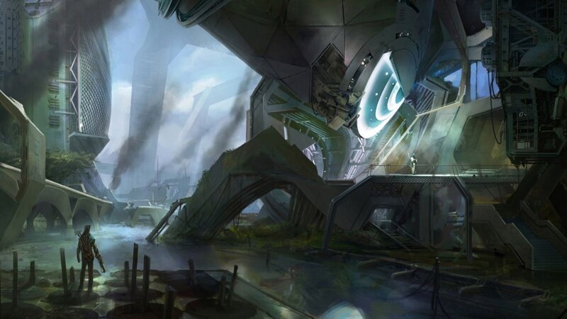 futuristic city ruins