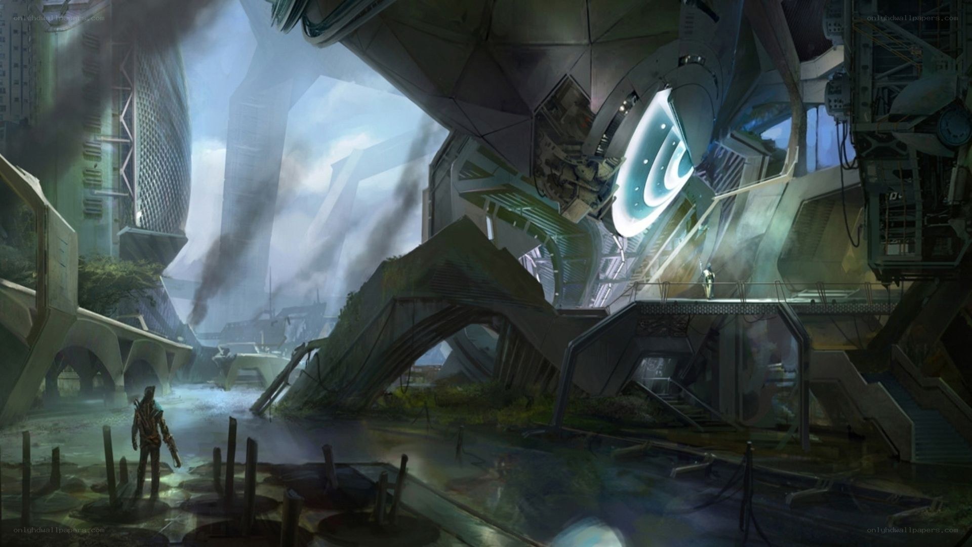 futuristic city ruins