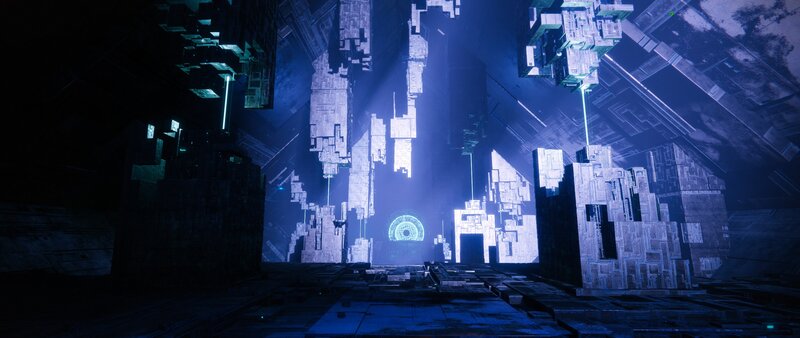 Futuristic City Ruins — Blue, Dark