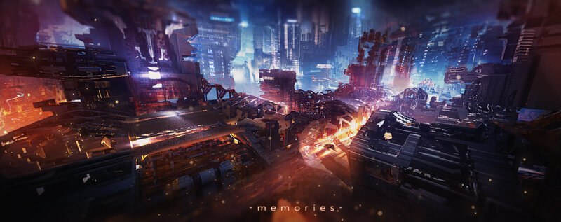 Futuristic City Ruins — Blue, Dramatic, Night