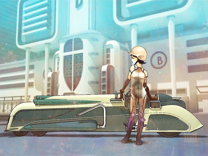 futuristic city scene