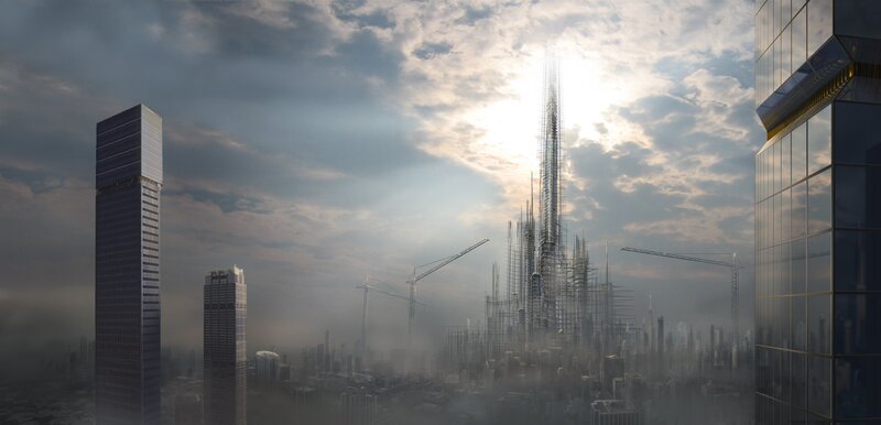 Futuristic city skyline
