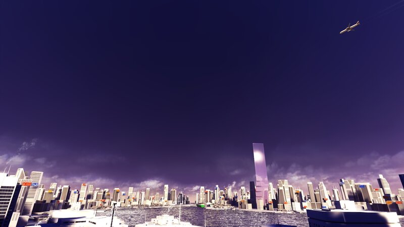 futuristic city skyline at dusk