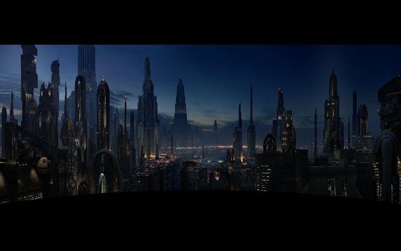 futuristic city skyline at night