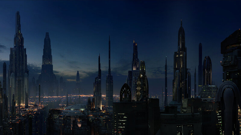 futuristic city skyline at night