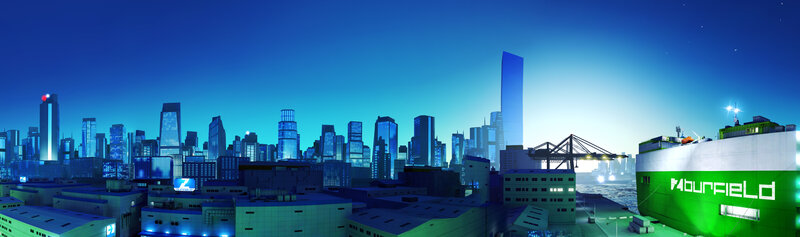 futuristic city skyline at night