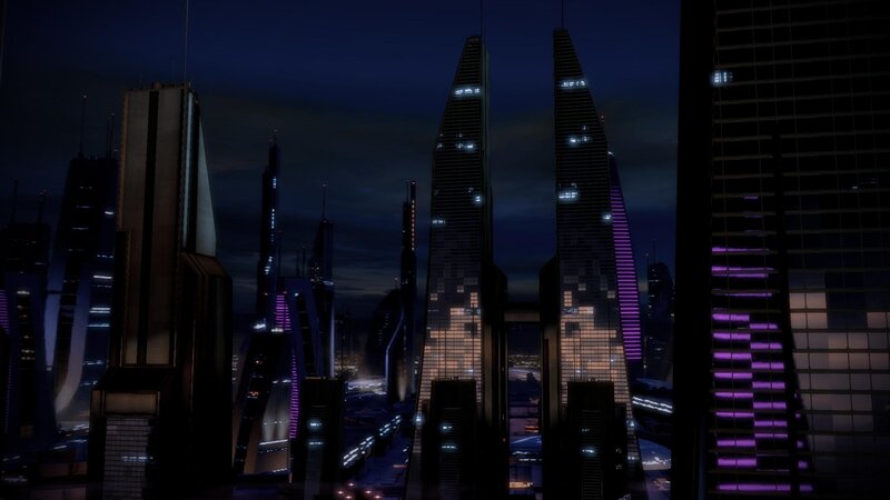 futuristic city skyline at night