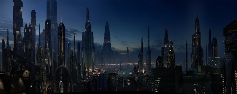 futuristic city skyline at night