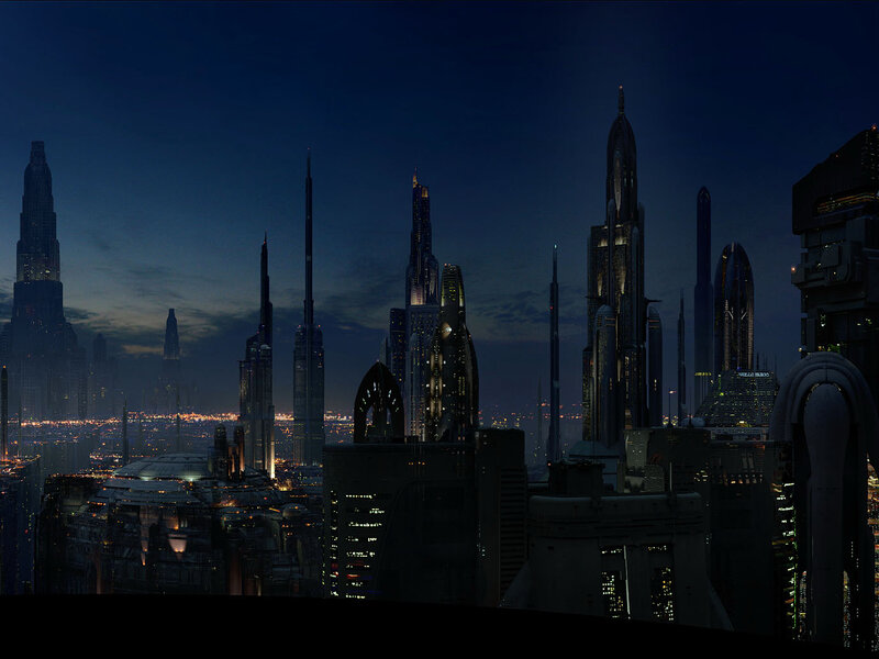 futuristic city skyline at night