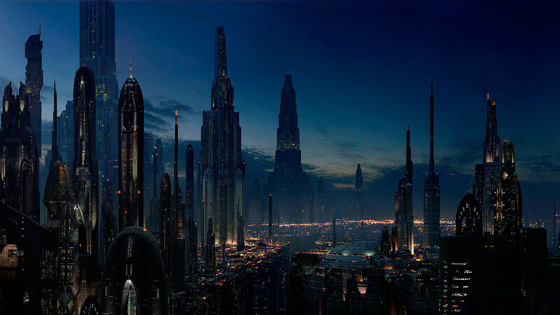 futuristic city skyline at night