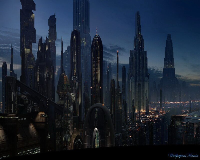futuristic city skyline at night