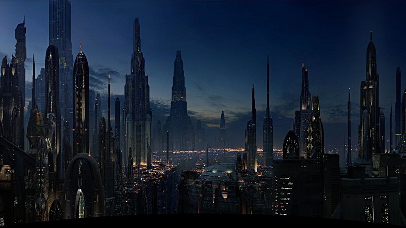 futuristic city skyline at night
