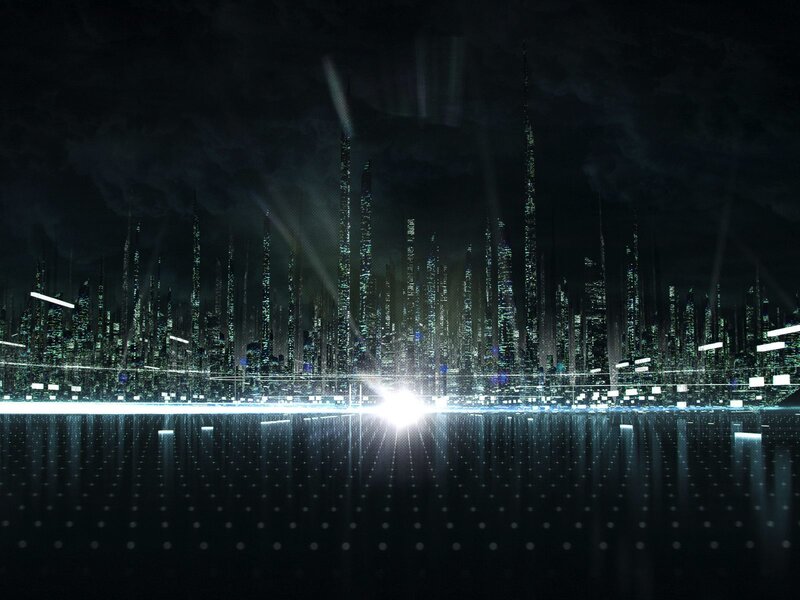 futuristic city skyline at night
