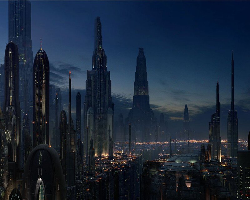 futuristic city skyline at night