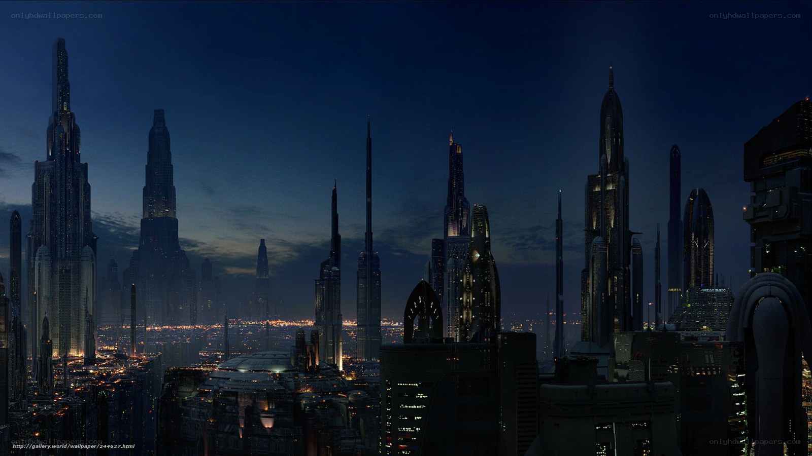futuristic city skyline at night
