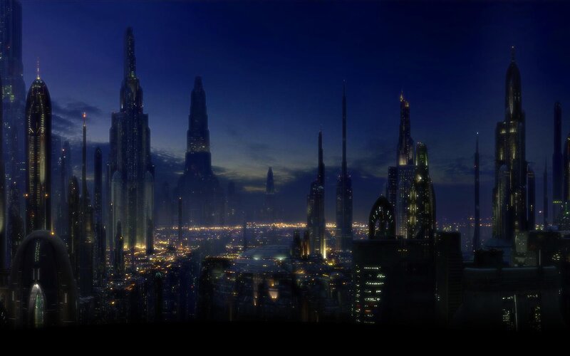 futuristic city skyline at night