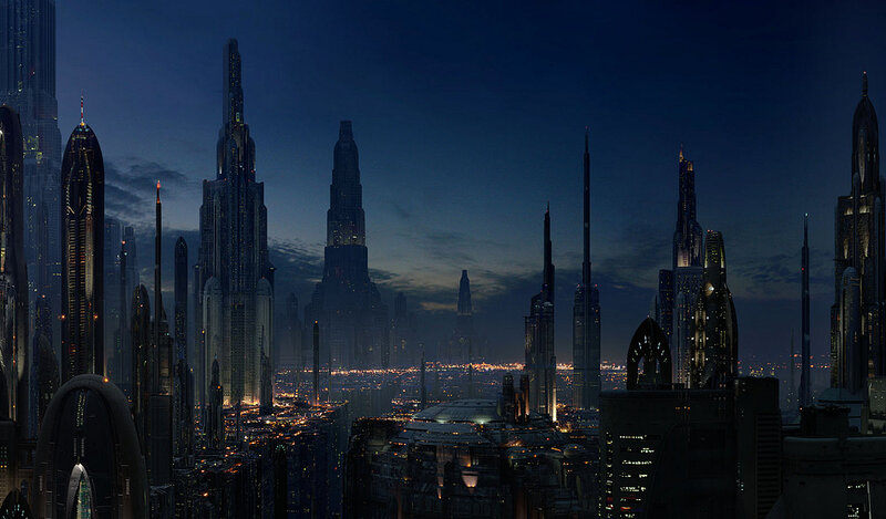 futuristic city skyline at night