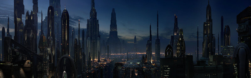 futuristic city skyline at night