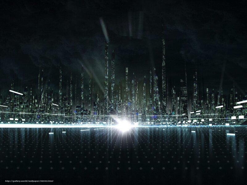 futuristic city skyline at night