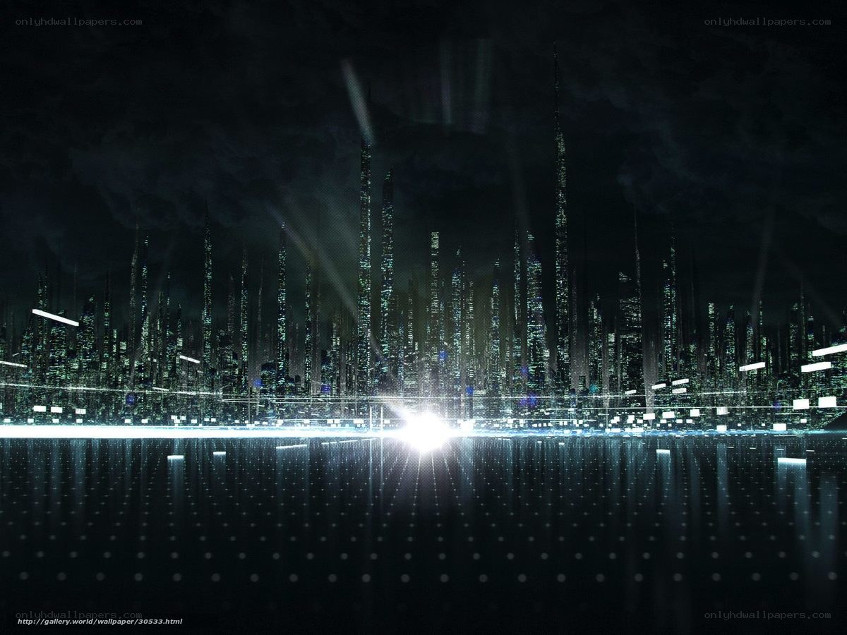 futuristic city skyline at night