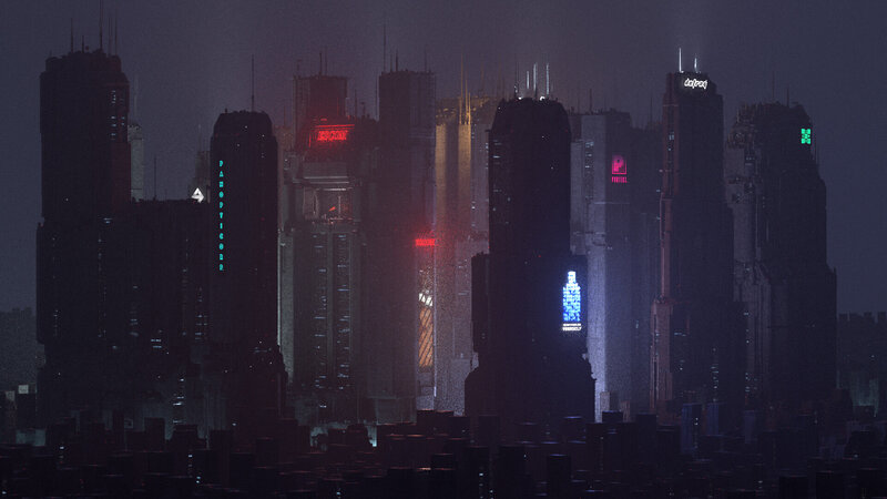 Futuristic City Skyline — Black, Dark