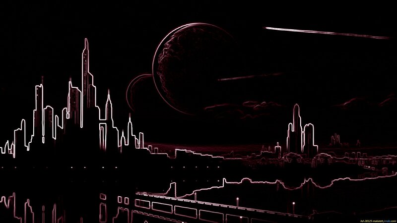 Futuristic City Skyline — Black, Dramatic, Night, Digital Art, Planet