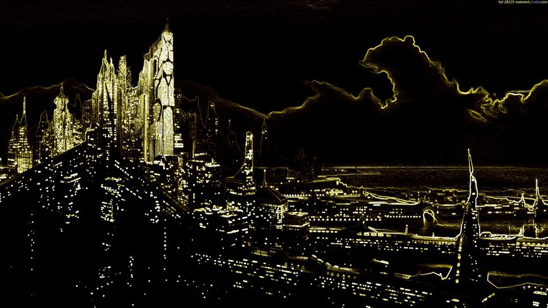 Futuristic City Skyline — Black, Dramatic, Night, Digital Art, Skyscrapers