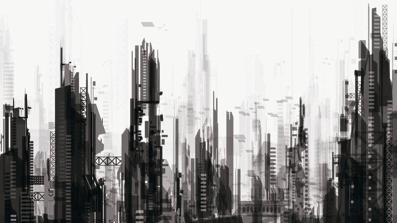 Futuristic City Skyline — Black, Dystopian