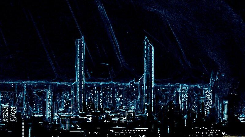 Futuristic City Skyline — Blue, Dramatic, Night, Digital Art, Skyscrapers, Lights